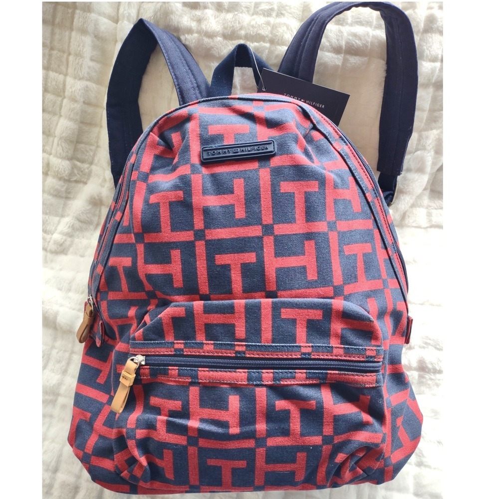 Tommy Hilfiger Backpack Red Navy Geometric Logo Print